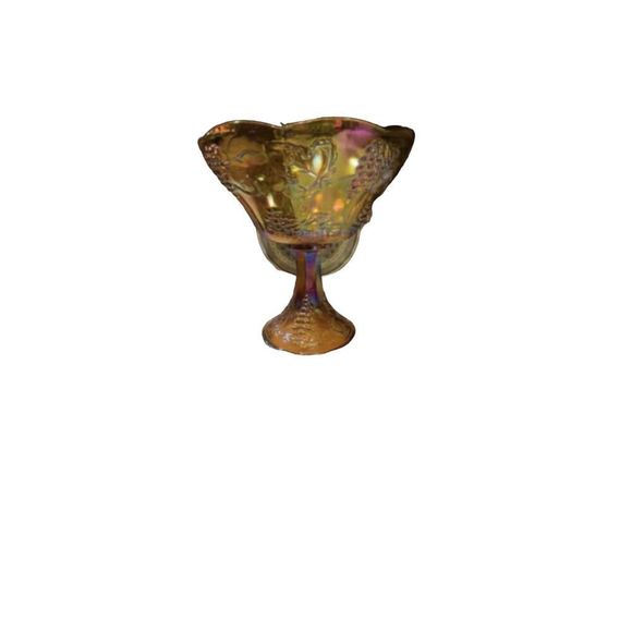 Indiana Glass Iridescent Marigold Scalloped Edge Compote Carnival Glass Circa 19 - Picture 8 of 9